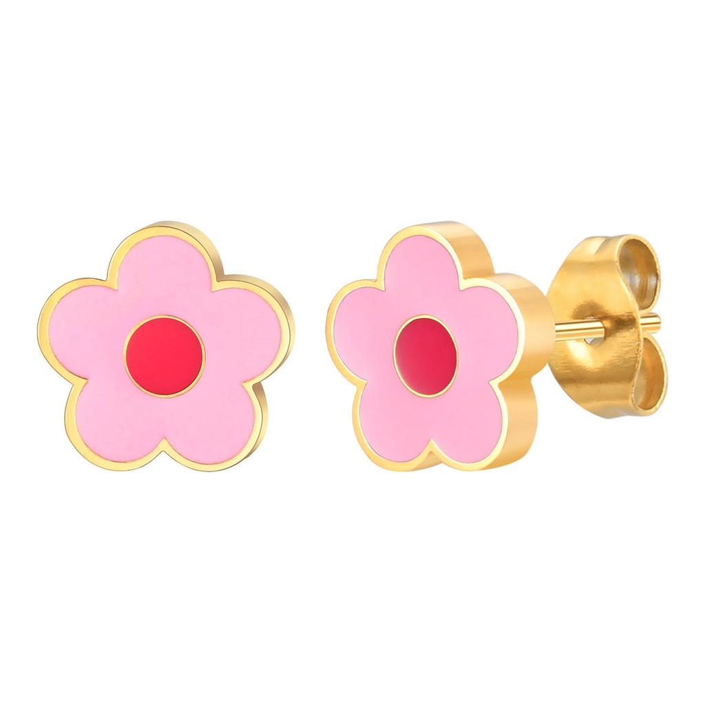 Women's Pink Flower & Butterfly Stud Earrings for Kids - European American Style