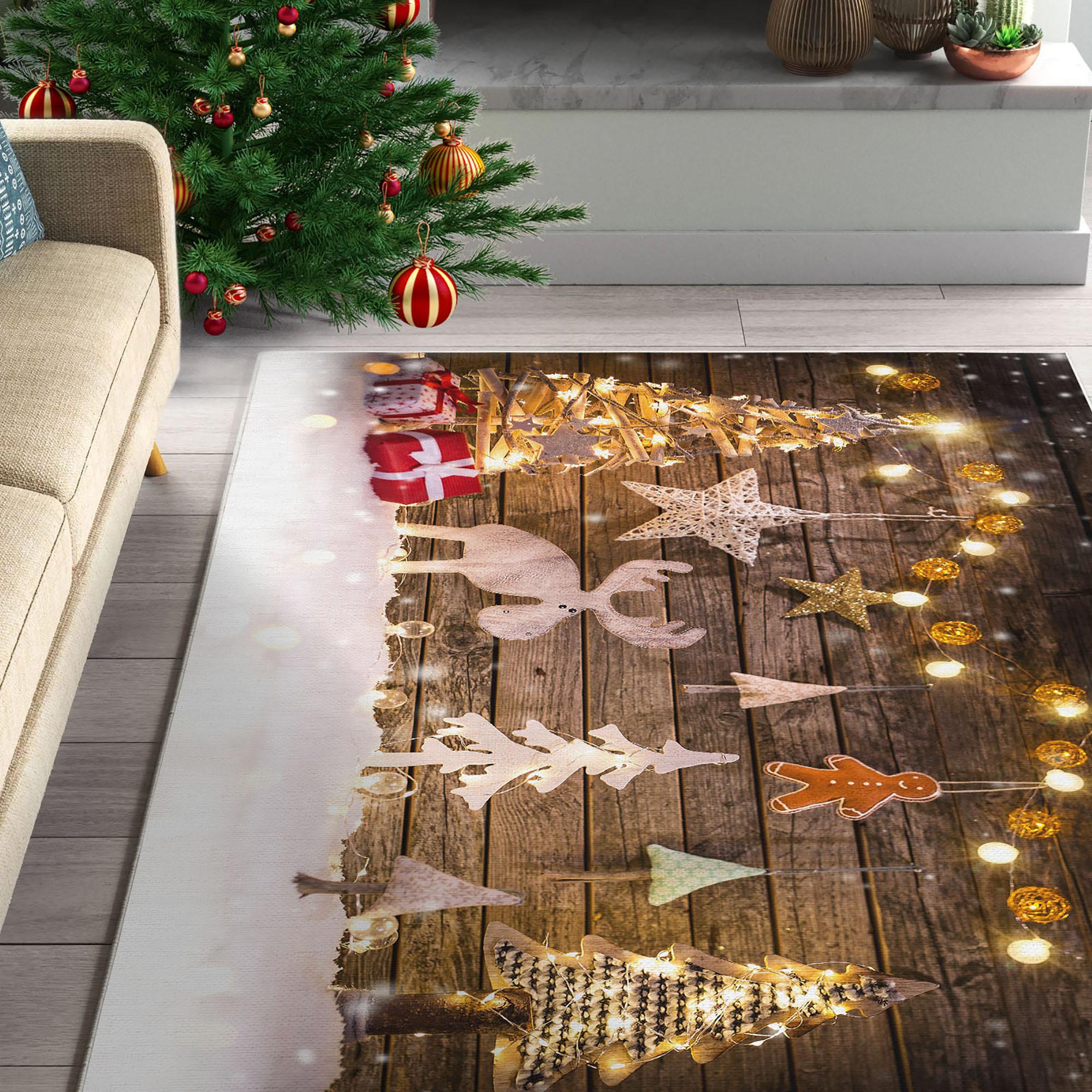 

Рождественская концепция Декоративный тонкий машинный тканый хлопок Нескользящая основа Моющийся ковер для комнаты 40 x 60 cm