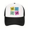 Cute Cat Dog Pet Food Print Trucker Hat Breathable Mesh Baseball Cap Casual Adjustable Summer Outdoor Headwear