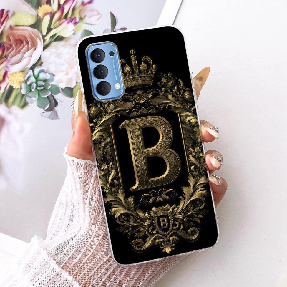 Transparent Für Oppo Reno4 4G Hülle CPH2113 Luxuriöse Krone A-Z Buchstaben 2D Flaches Muster Weicher Bumper Für Oppo Reno 4 4G Handyhülle