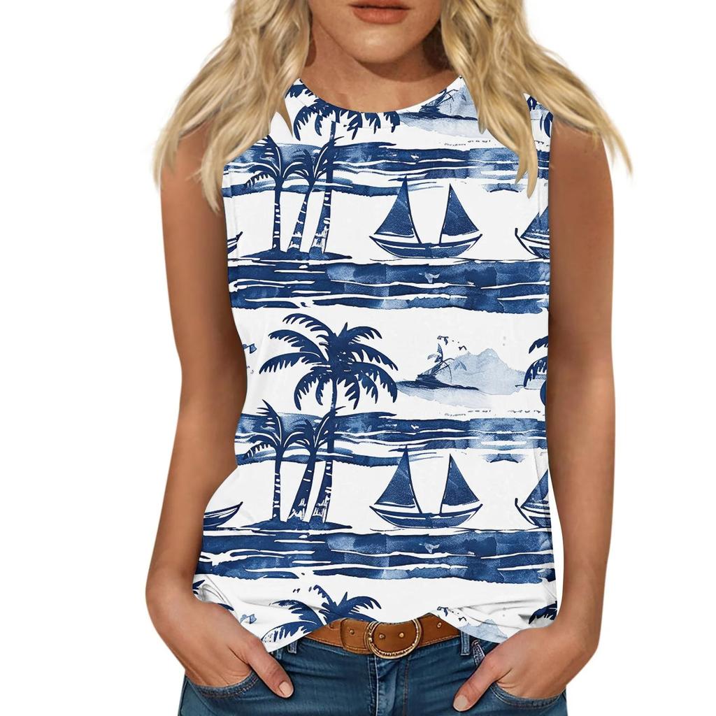 Blumenmuster 3D-Druck Tanktops Damen Sommer O-Ausschnitt Lässige Weste Schulterfrei Y2k Elegant Ärmelloses Top Camisole Damenbekleidung