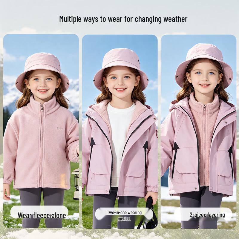 Disney Girls' Winter 3-in-1 Fleece-Lined Hooded Jacket