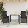 Vidaxl 3-Cz. Garden Furniture Set With Cushions, Black, PE Rattan