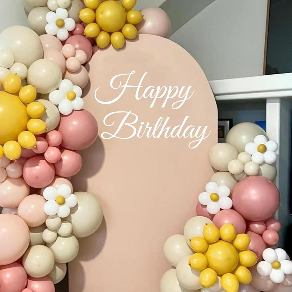 Happy Birthday Backdrop Decal Sign, White Party Decor Arch, Sticker