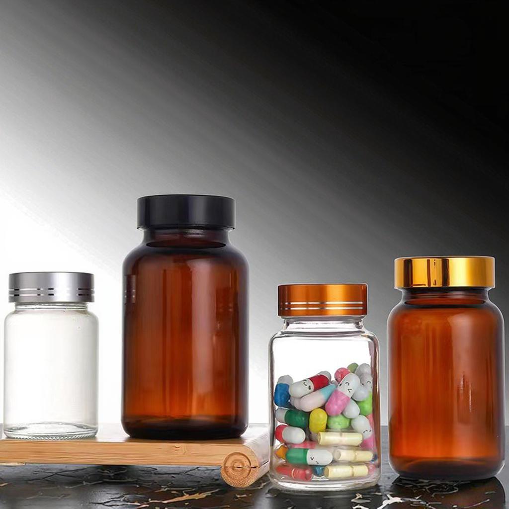 Frosted Glass Medicine Bottles for Health Care & Food 60ml-150ml Capacities Pill Vitamin Capsule Free Sample Box Packing