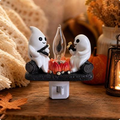 Ghost Campfire Night Light Plug-in Lighted Halloween Tabletop Decoration Warm