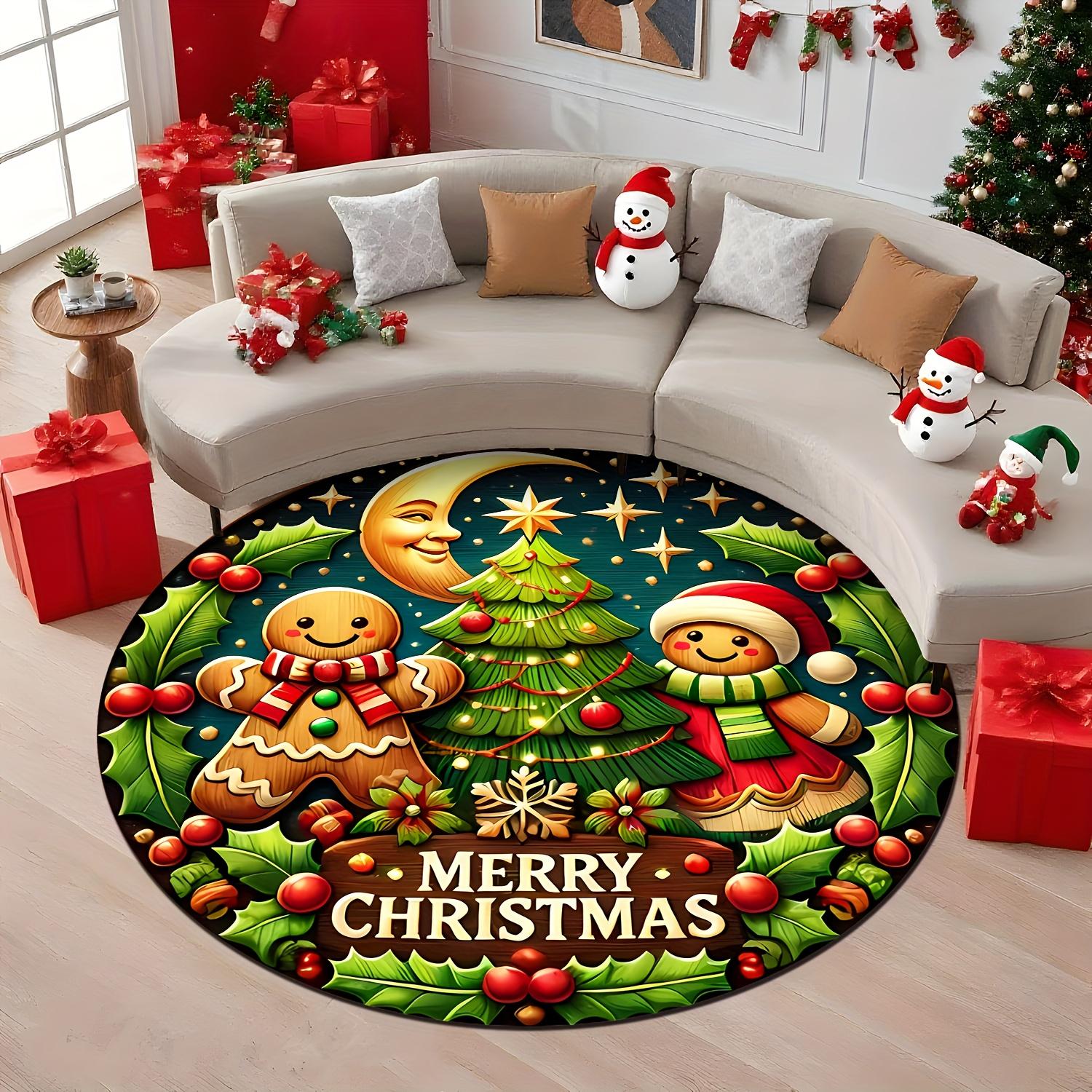 

Crescent Gingerbread Tree Round Rug, Washable Indoor Outdoor Mat for Farmhouse, Living Room, Bedroom, Dorm Decor Diameter 60cm