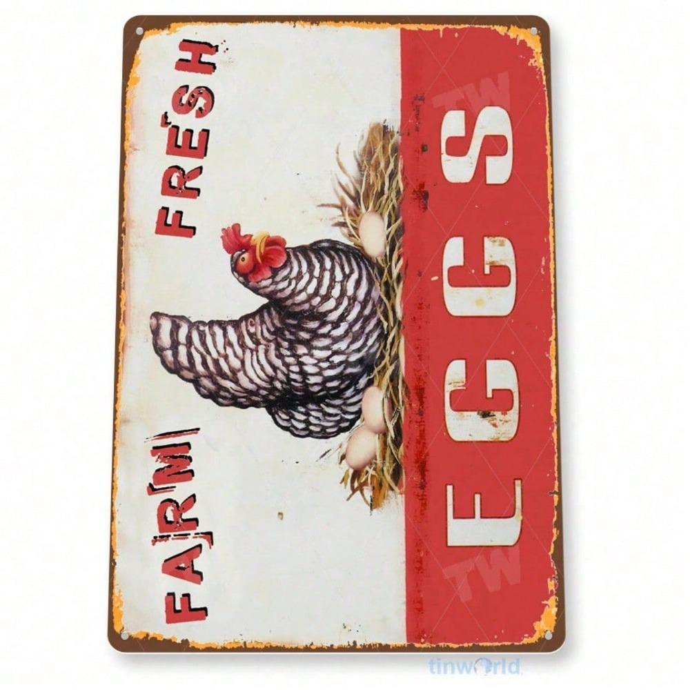 Vintage Fresh Eggs Farm Rustic Tin Sign 8x12 Inch Metal Wall Art Poultry Lover Gift Farmhouse Kitchen Decor
