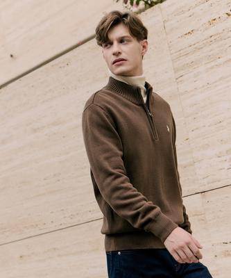 USPOLOASSN Plain Half-Zip Knit_Brown