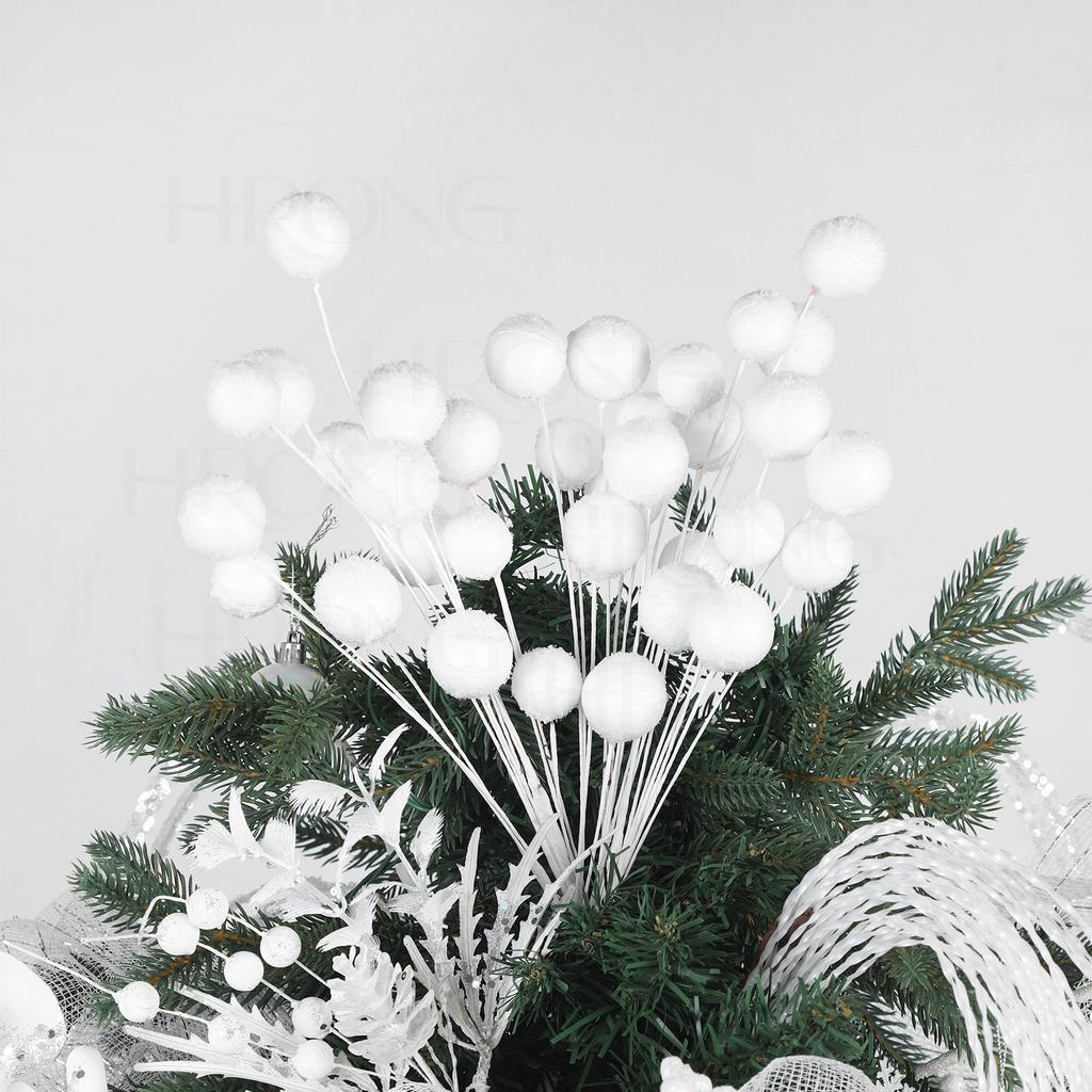 Christmas Tree Pendant  Faux Snowball Decoration White Christmas Ornament Delicate Artificial Snowball Branch For Holiday