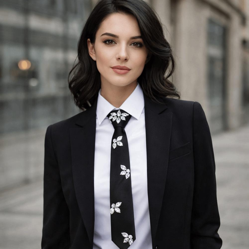 Black Long Necktie Korean Style Decoration Shirt Tie Clothing Decoration Rhinestones Tie Men