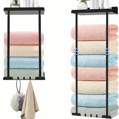 Badezimmer-Handtuchhalter ohne Stanzen, mehrschichtiger einziehbarer Handtuchhalter, schwarzer Aufbewahrungsständer, zusammenklappbarer Hotel-Hygiene-Aufbewahrungsständer