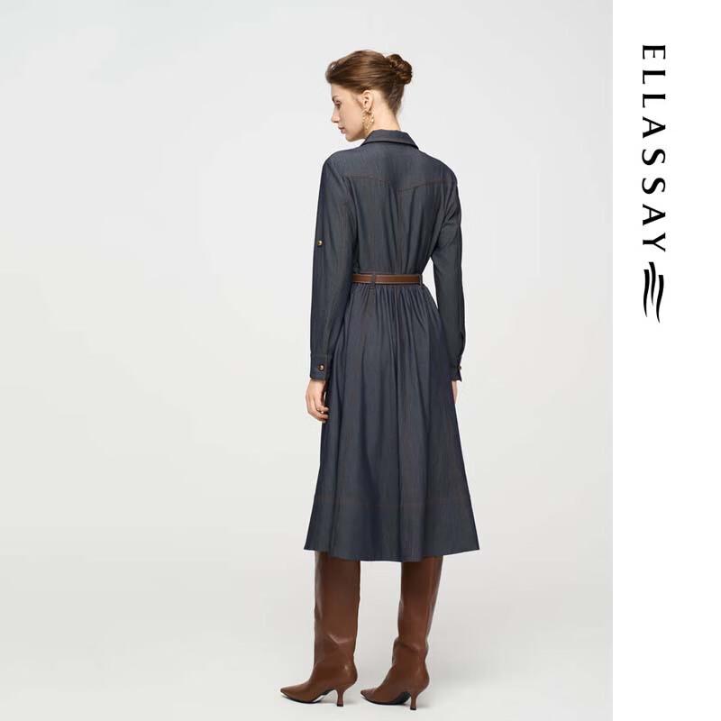 ELLASSAY Women's Elegant Retro Denim Shirt Dress