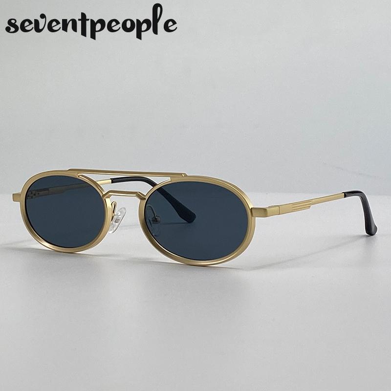Small Oval Metal Frame Steampunk Sunglasses For Women  Luxury Brand Vintage Double Beam Shades Classic Round Punk Eyewear