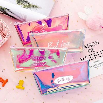 Pencil Case Container Organiser Laser Colorful Transparent Jelly Bag School Student Supply