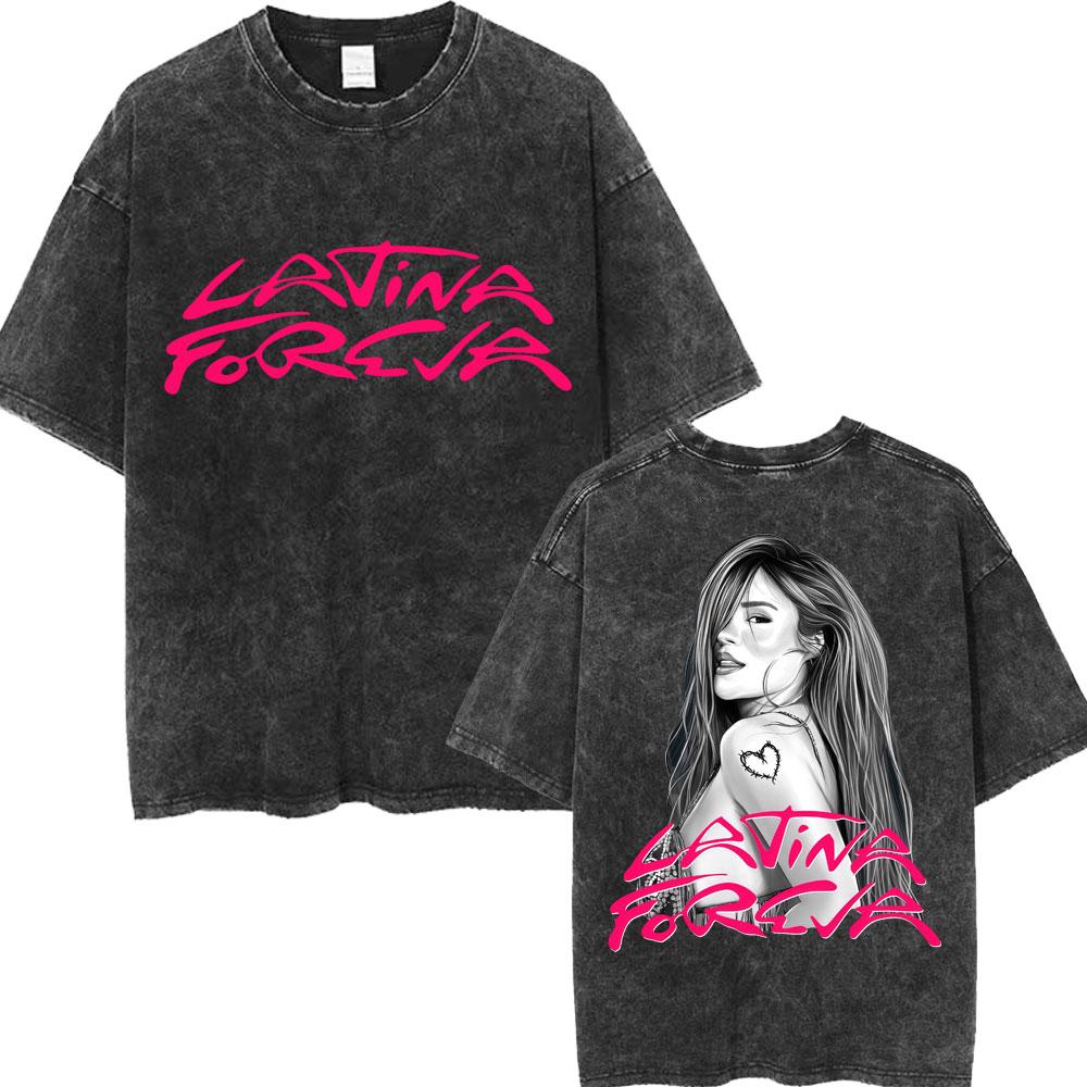 Karol G Tropicoqueta Album Latina Foreva Washed T Shirt Men Women Trendy Loose Tshirts Casual Cotton Retro Street T Shirts