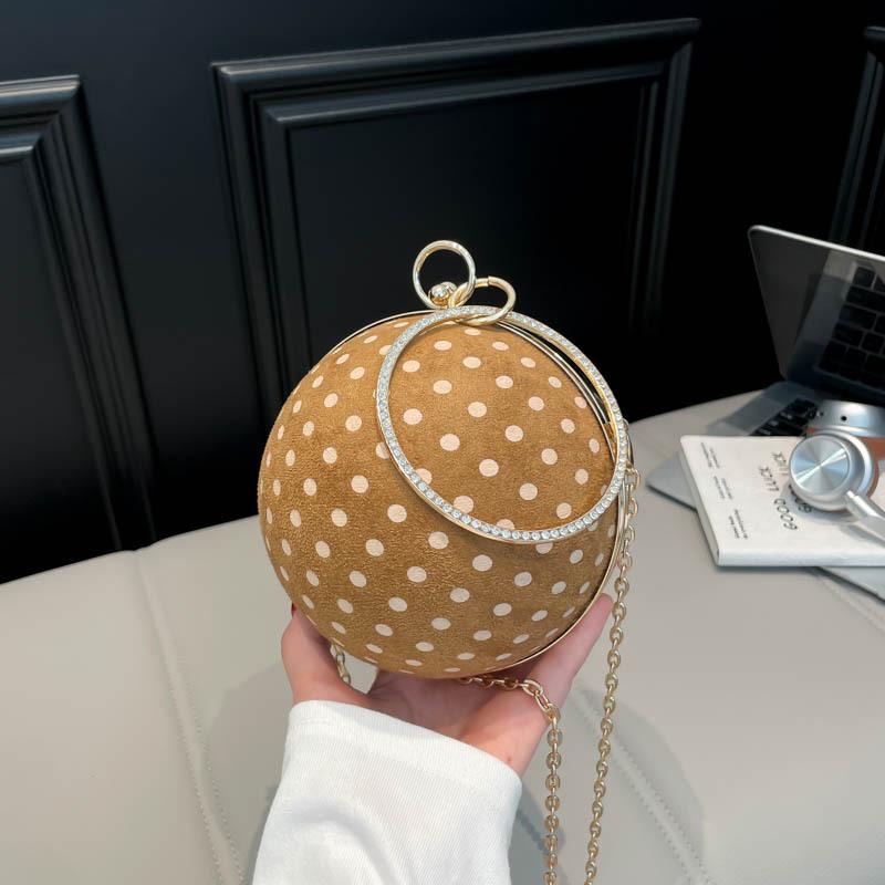 Handheld Round Ball-shaped Bag with Trendy Polka Dots for Ladies, with A Crossbody Chain Strap, Women's Bag