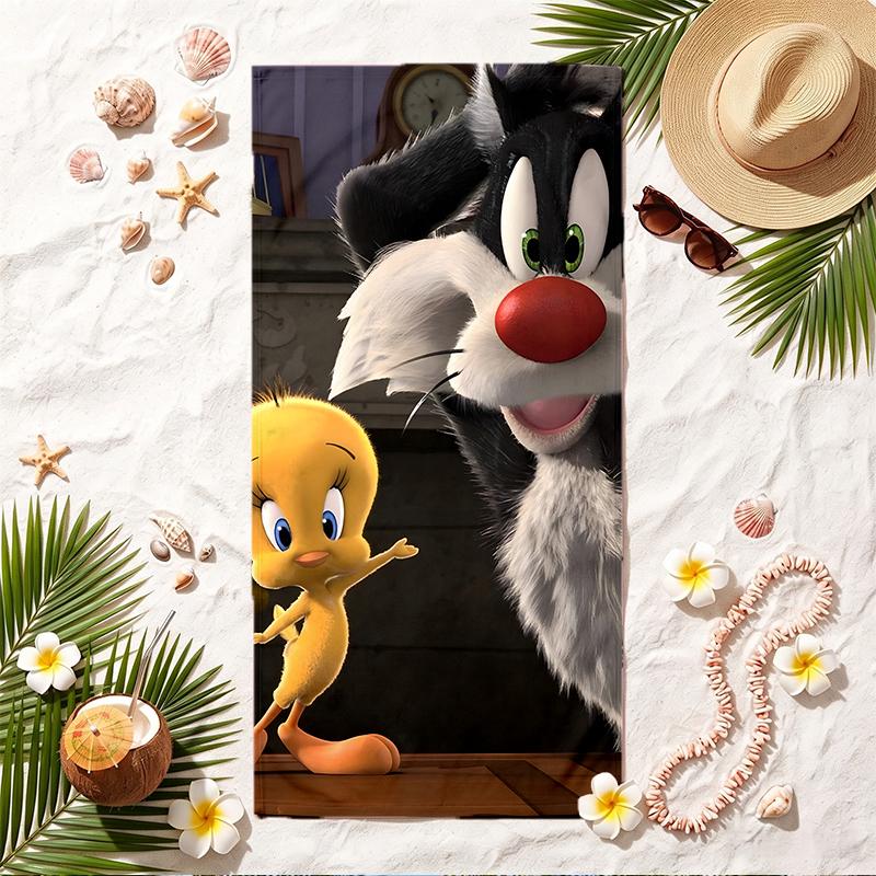 Tweety Bird and Sylvester the Cat Soft Beach Towel Stylish Beach Pool Towel for Summer Seaside Vacation Travel