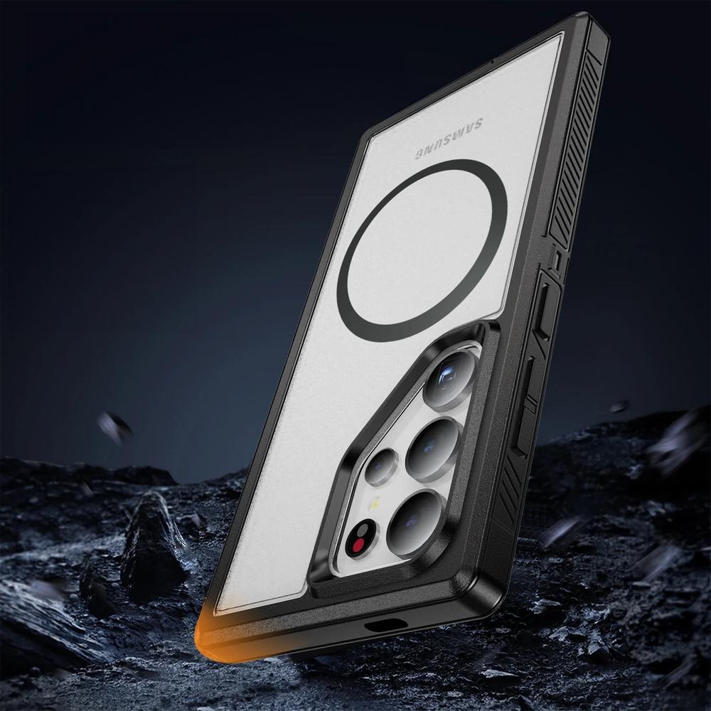 Samsung Galaxy S22 Ultra Case with Frame, MagSafe-Resistant, Transparent/Black