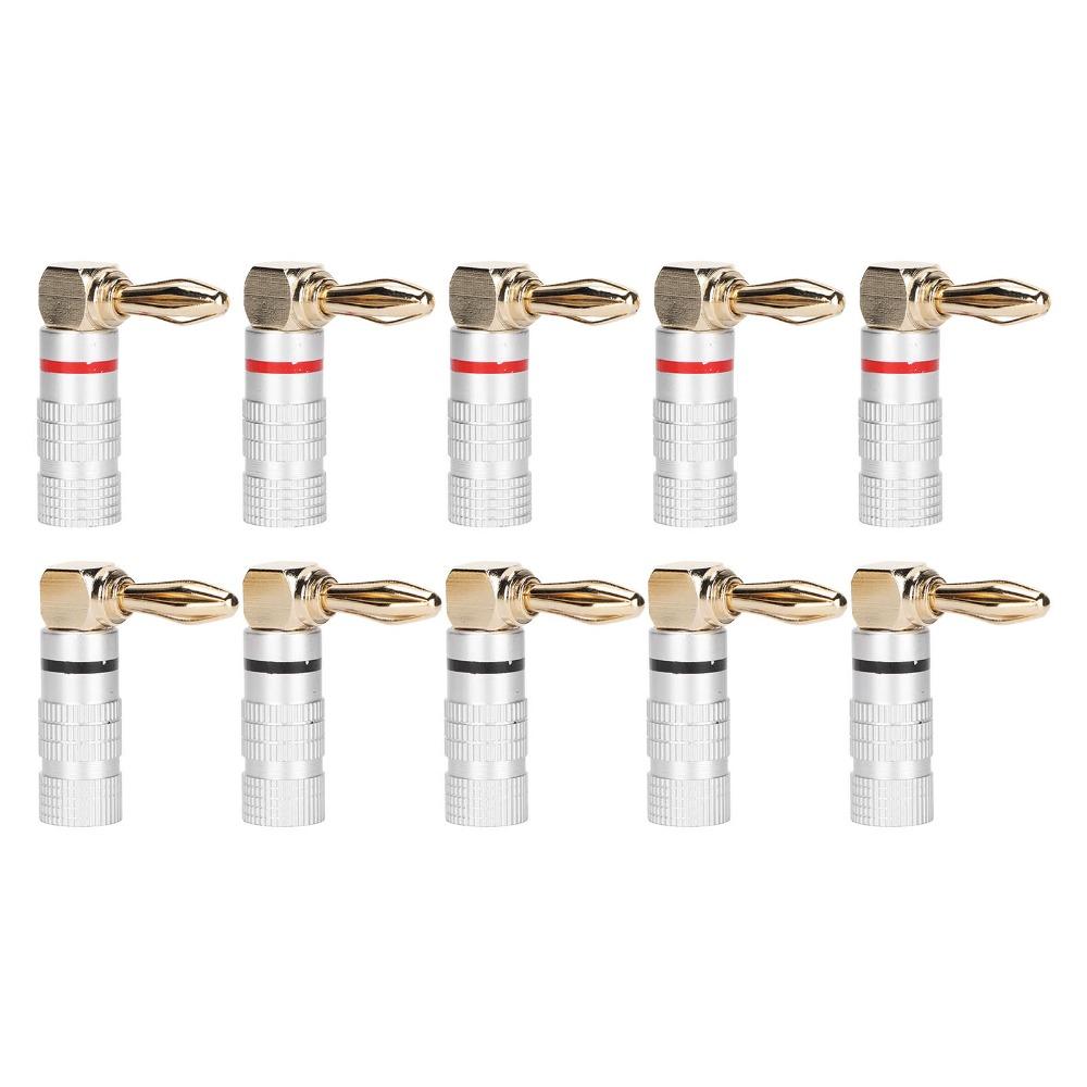 10PCS 24K Copper Gold Plated 90 Degree Right Angle Banana Plugs for 4mm Speaker Cable Sound Jack
