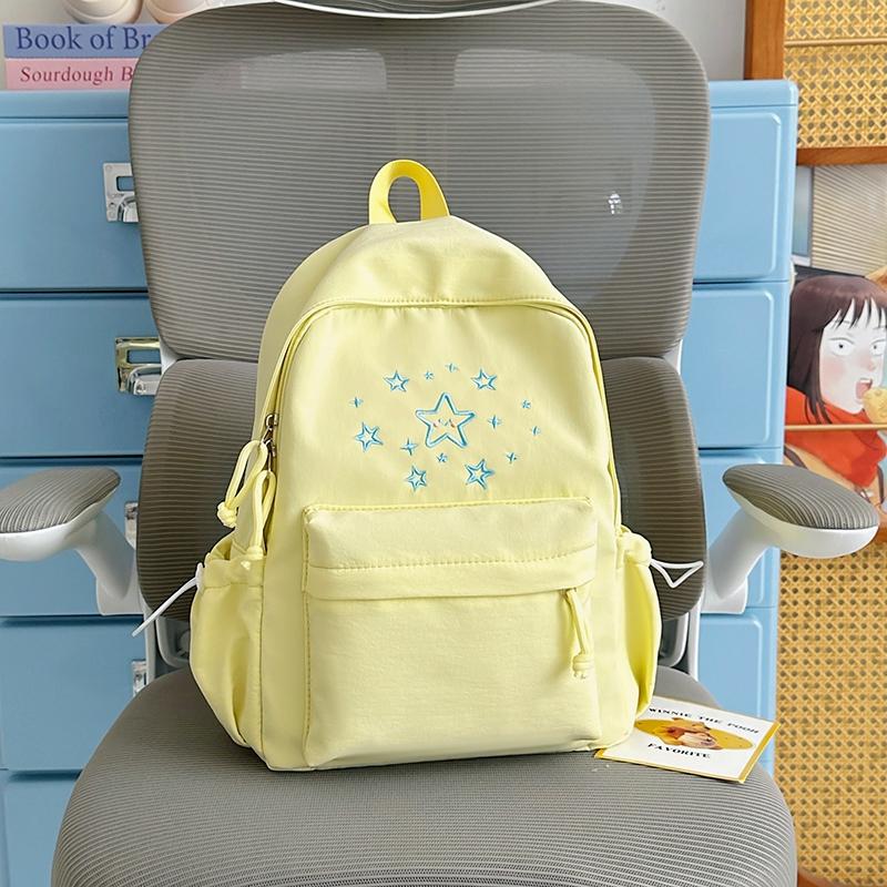 Women's Star Embroidered Backpack Junior Senior High School Schoolbag