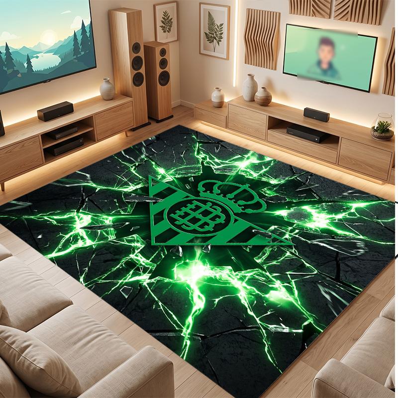 Real Betis Football Print Crystal Velvet Rug, Comfortable Water Absorbent Non Slip Indoor Floor Carpet