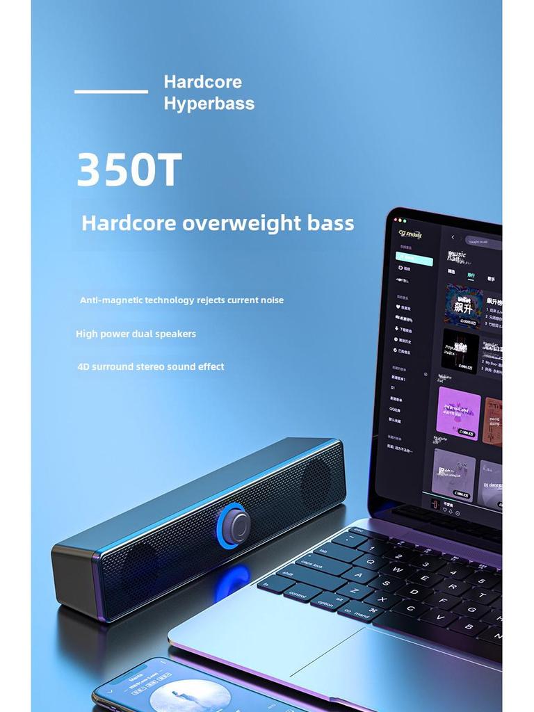 Compact Desktop Bluetooth Speaker with Wired Mic, Surround Sound, and Heavy Bass for Gaming