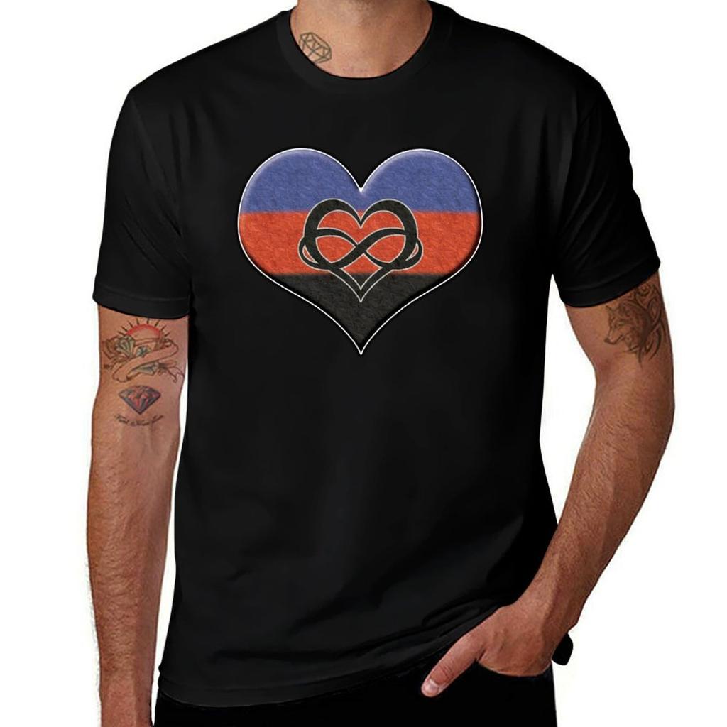 Large Polyamory Pride Flag Colored Heart TShirt Summer Holiday TShirt