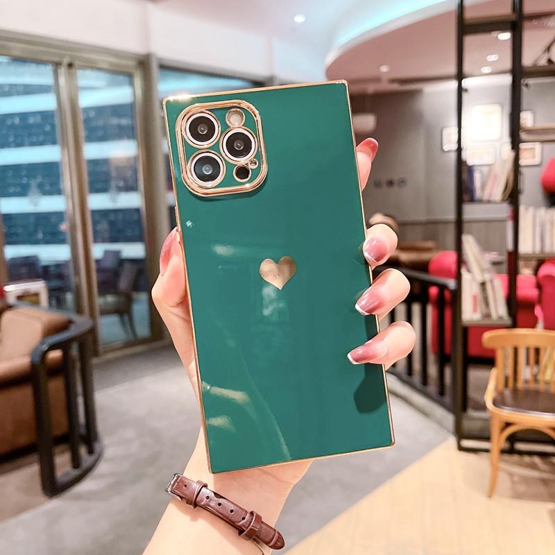 Soft Square Love Heat Phone Case For iPhone 12 11 13 14 Pro Max Mini X XR XS Max 7 8 Plus SE  Electroplated Bumper Cover