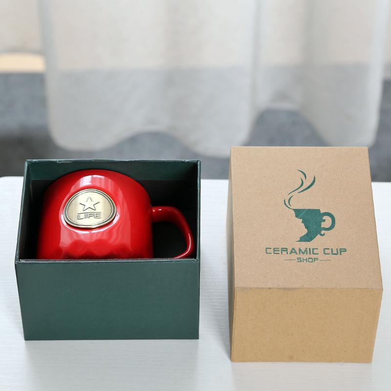 Ceramic Coffee Mermaid Copper Stamp Xingba Wind Ceramic Cup With Lid Spoon