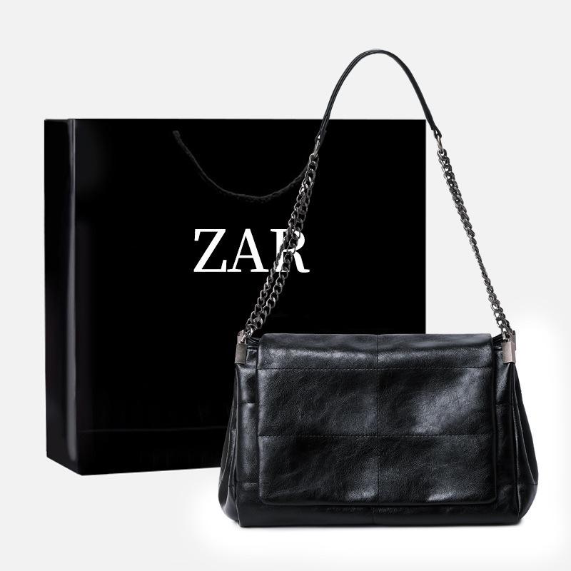 2024 New Style Black Flap Soft Leather Women's Chain Crossbody Hobo Bag