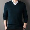 Høst Vinter Herregenser V-hals Strikket Ensfarget Elastisk Stretch Genser Middels Lengde