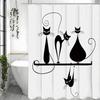Black Cartoon Cat Shower Curtain, Bathroom Decorative Shower Curtain, Waterproof Shower Curtain with Hooks