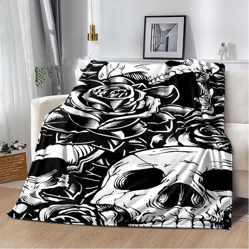 Skull Series Flower Blanket Quilt Throw Bedspread Flannel Couch Travel Bedding Halloween Gifts