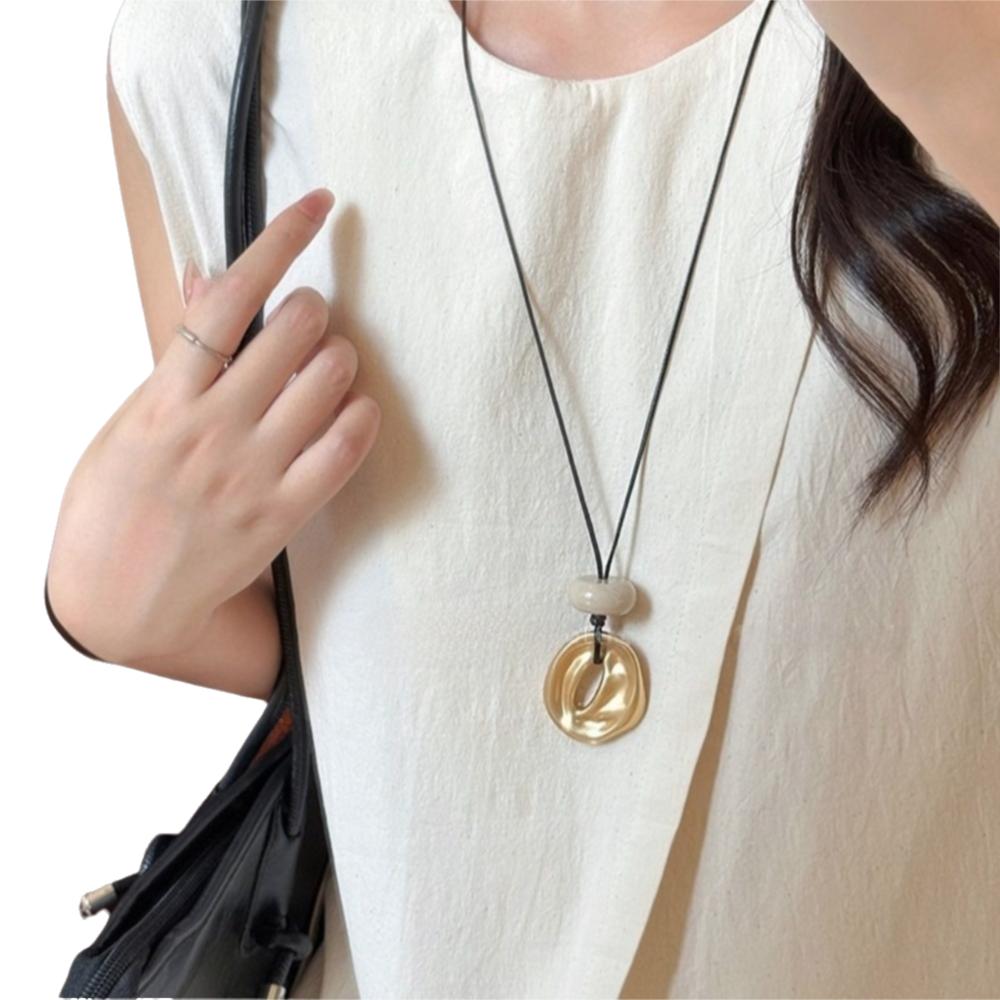 Geometric Oval Stone Pendant Necklaces Matte Color Neck Chain Hollow Necklace  Jewelry Accessories