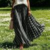 Women's Casual High Waist Pleated A-Line Maxi Skirt Striped Pattern Lightweight Flowing Fabric Comfortable Fit