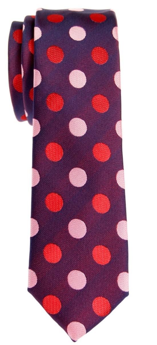 (RETREEZ) RETREEZ 2-Color Polka Dot Woven Microfiber Skinny Tie - Dark Purple & Pink & Red