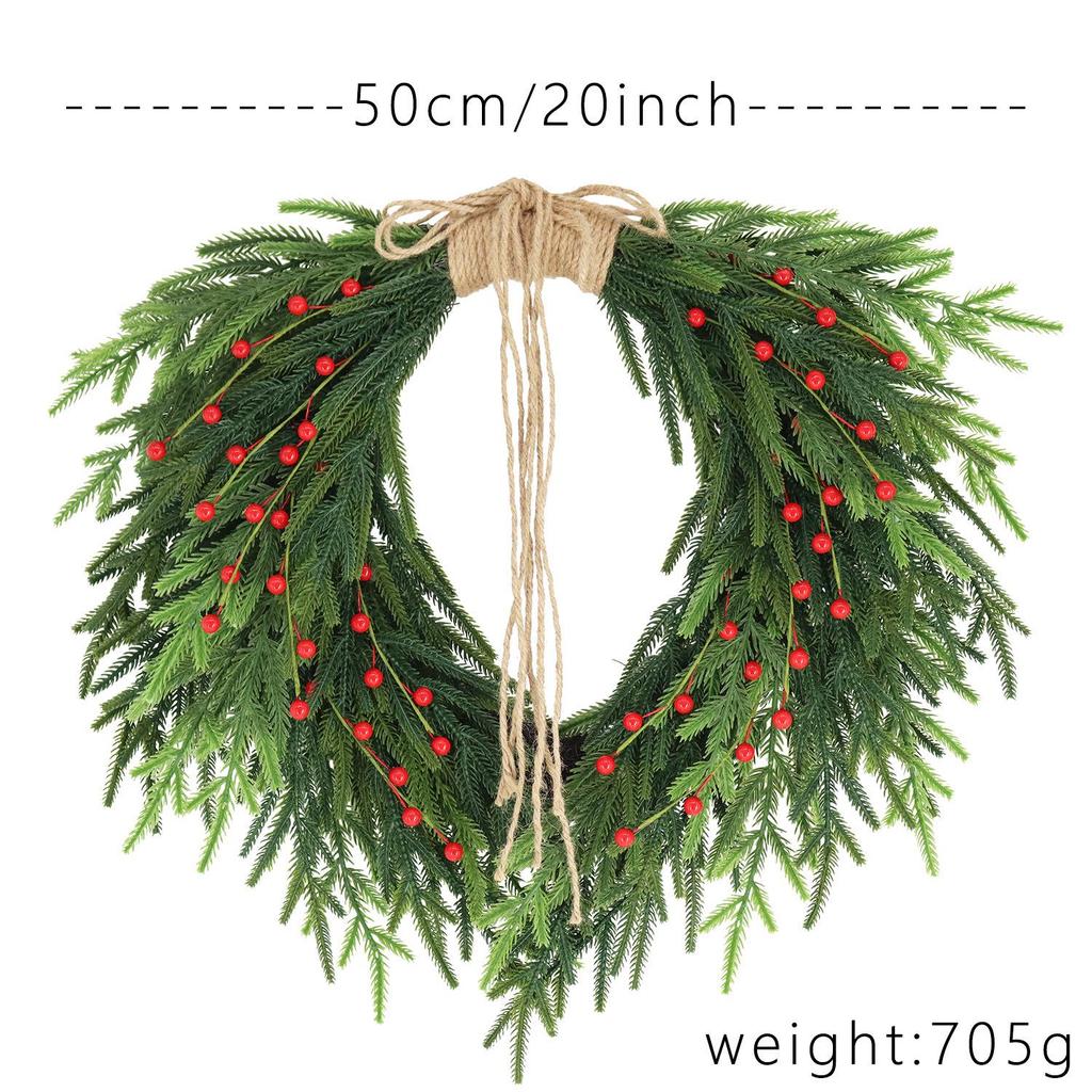 Yunhui Christmas Wreath with Red Berries and Bow – PE Norfolk Pine Greenery