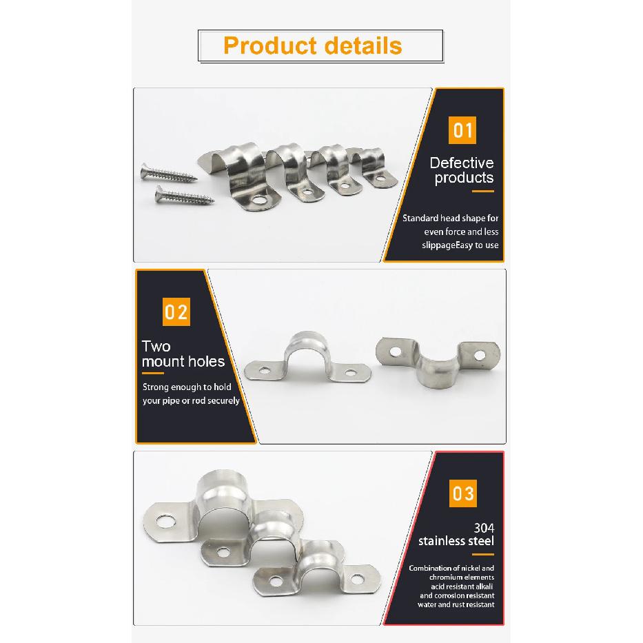 JUIDINTO U Shaped Pipe Clamp Type 2-10pcs Stainless Steel with Two Holes for Water Pipe Plumbing Piping Saddle Clip