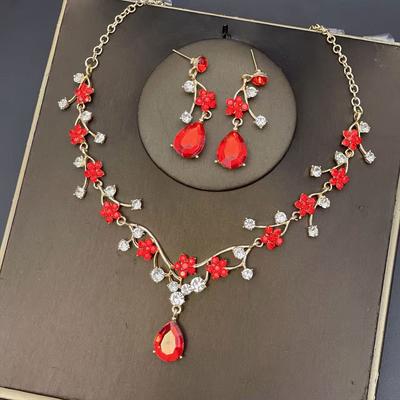 Nuevo Moda Temperamento Flor Pedrería Super Brillante Conjunto Collar Pendientes Accesorios para Vestido de Novia 2026