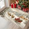 Santa Claus Reindeer Sleigh Doormat, Snowy Winter Scene with Cozy Cabin Design, Machine Washable Christmas Mat for Holiday Decor
