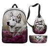 Classico Novità Strano Divertente Cool Husky Stampa 3D 3pz/Set alunno Zaini Scolastici Zaino per Viaggio per Laptop Borsa da Petto Astuccio