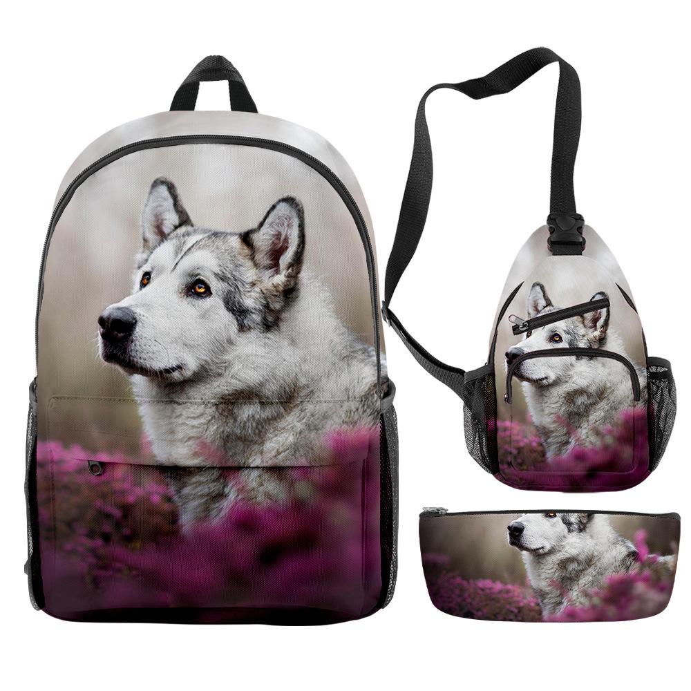 Classico Novità Strano Divertente Cool Husky Stampa 3D 3pz/Set alunno Zaini Scolastici Zaino per Viaggio per Laptop Borsa da Petto Astuccio