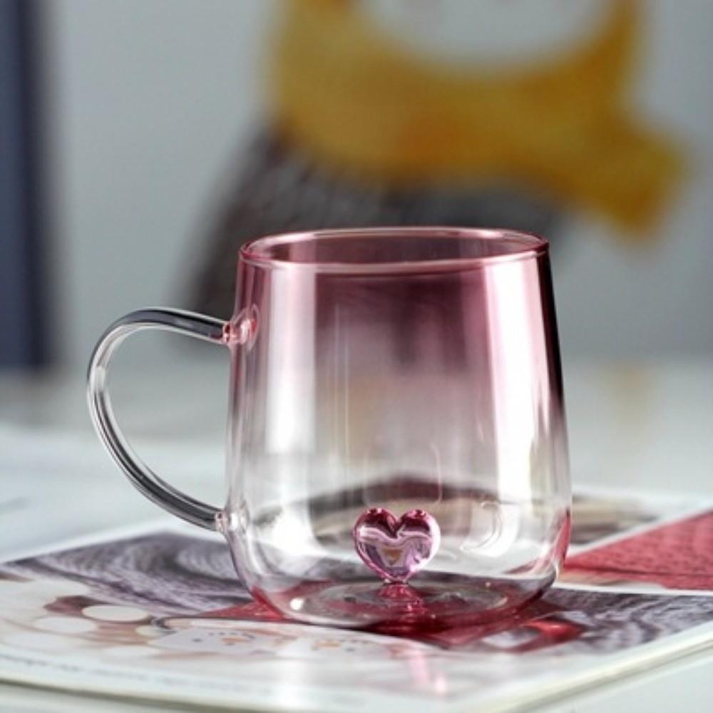 New Transparent Gradient Glass Cup 400mL 3D Love Heart Glass Coffee Mug Large Capacity Couple Pair Cup Home Accessories