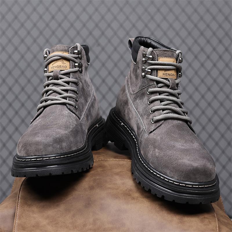 Autumn Winter New Genuine Leather Boots for Men Retro High Top Platform Shoes Male Fashion Casual Designer Work Yellow Boots Man