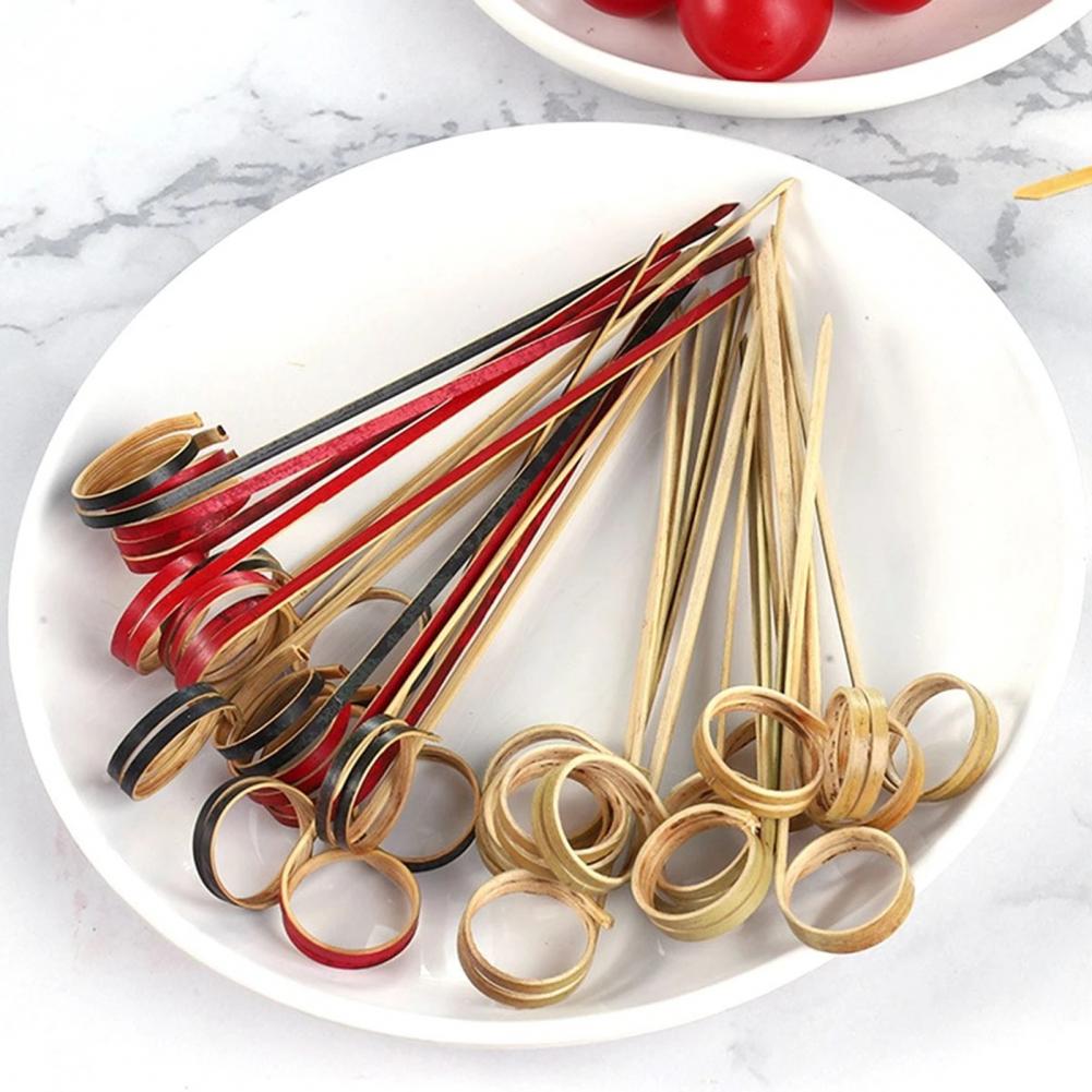 100Pcs Disposable Bamboo Sticks Wooden Knotted with Twisted Ends Skewers Fruit Cocktail Picks BBQ Snacks Club Sandwiches