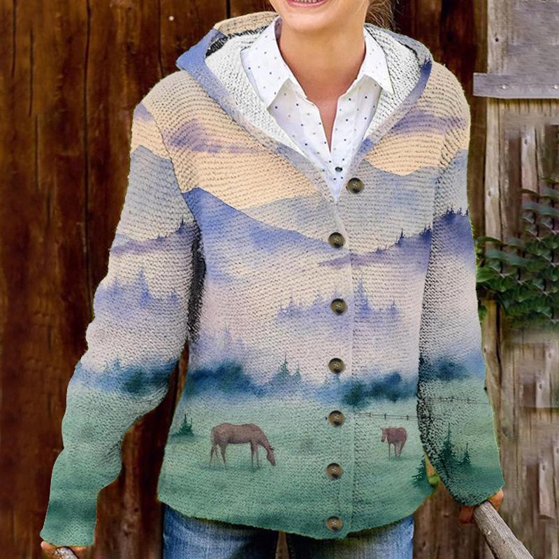 25-Year Cross-Border Hooded Cardigan-Style Fine Knit Sweater Coat