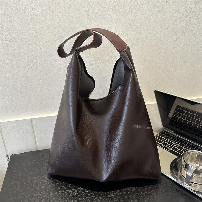 Große Kapazität Faux-Leder-Tragetasche für Damen Stilvolle Eimer-Schulter-Handtasche
