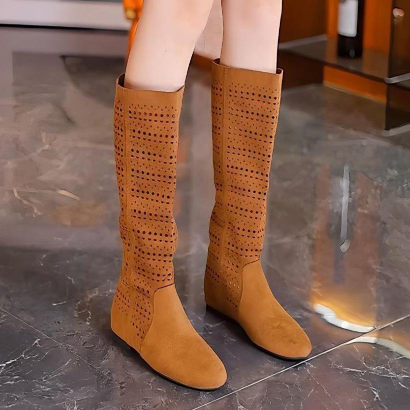 Medium Boots Women's 2025 Summer New Round Head Two Wear Stacking Boots Hollow Retro Fashion Boots Korean Version Super Versatile