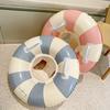 Youngsters' Vintage Striped Swimming Ring with Handles - Durable Thick PVC, Blue & Pink